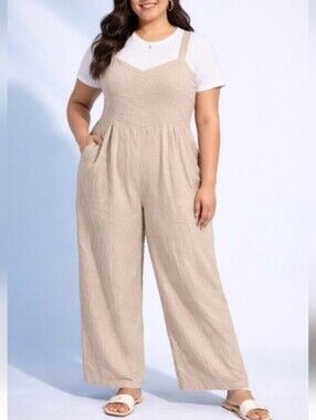 Old Navy Plus Size Cream Colored Linen Jumpsuit